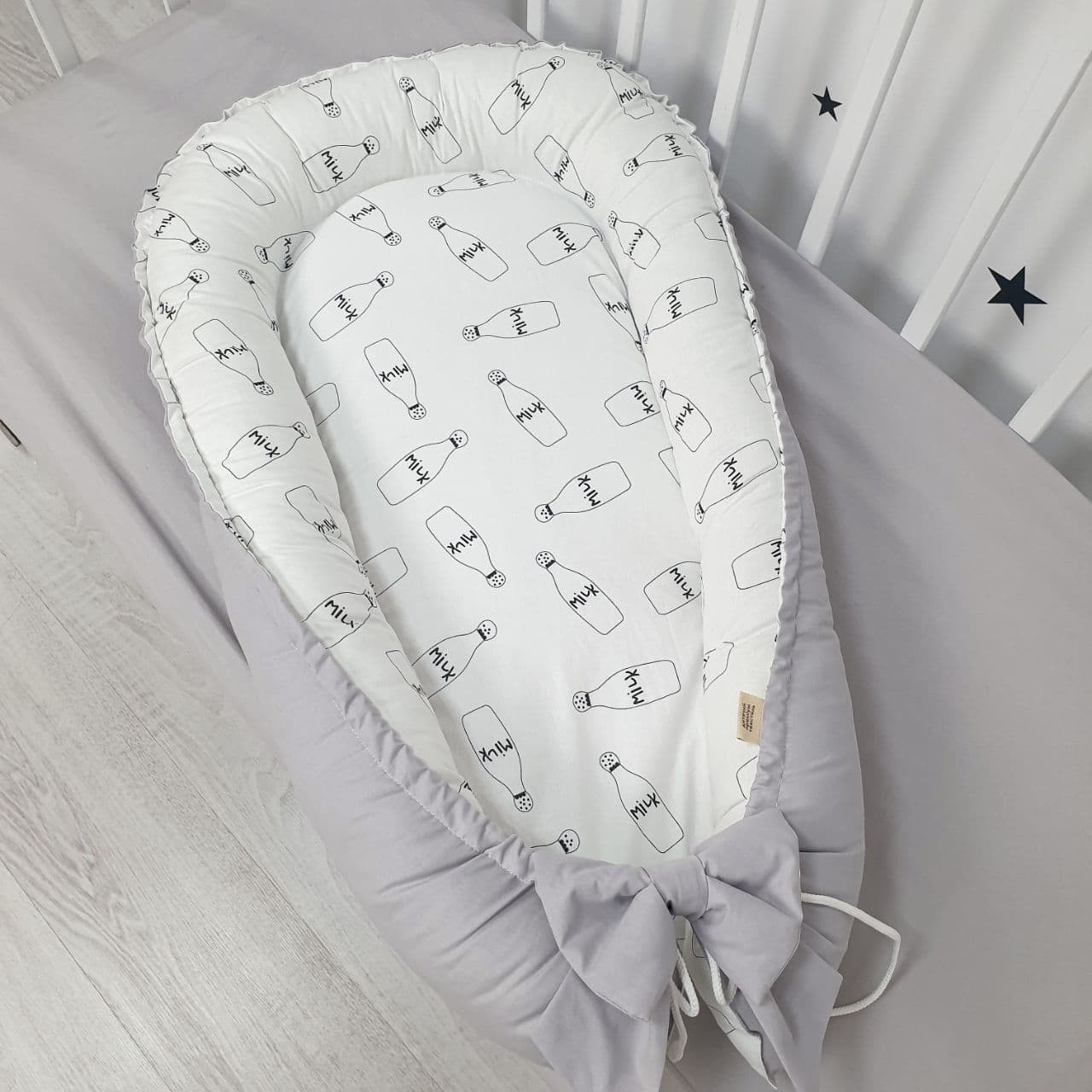 

Кокон для новорожденного с кокосовым матрасиком Oh My Kids "milk bottle"