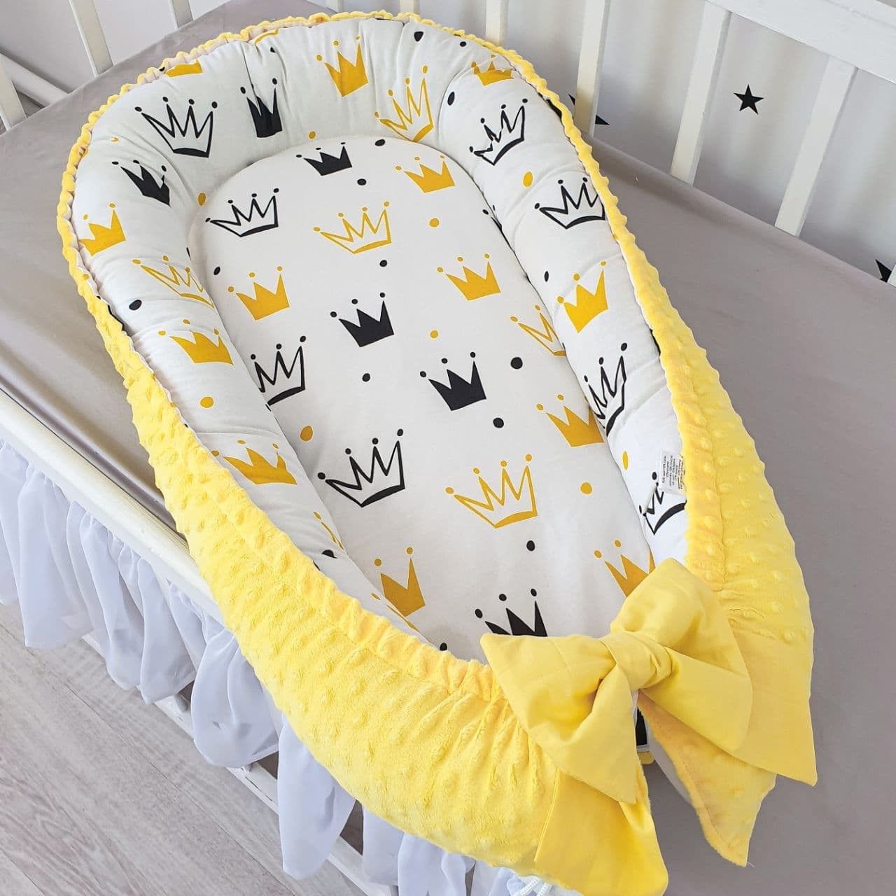 

Кокон для новорожденного с кокосовым матрасом Oh My Kids "Crown in yellow"
