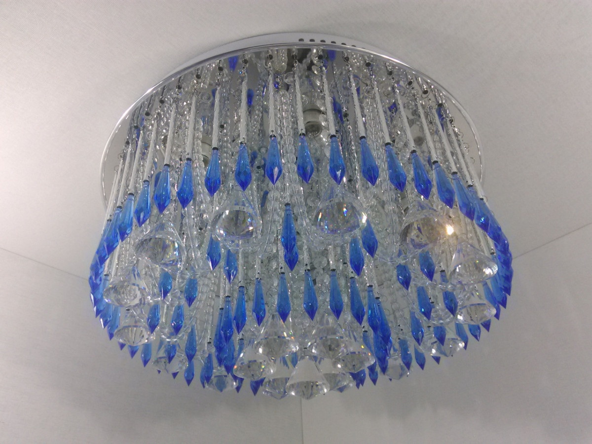 

Люстра потолочная с цветной LED подсветкой и авто отключением с пультом 3050/450 Хром 27х45х45 см.