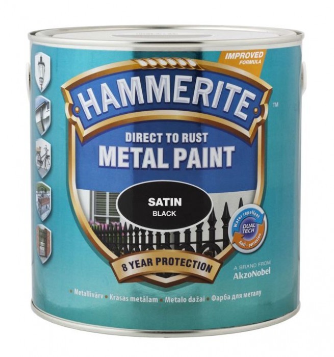 

Краска для металла Hammerite Akzo Nobel шелковистая черная 5 л.
