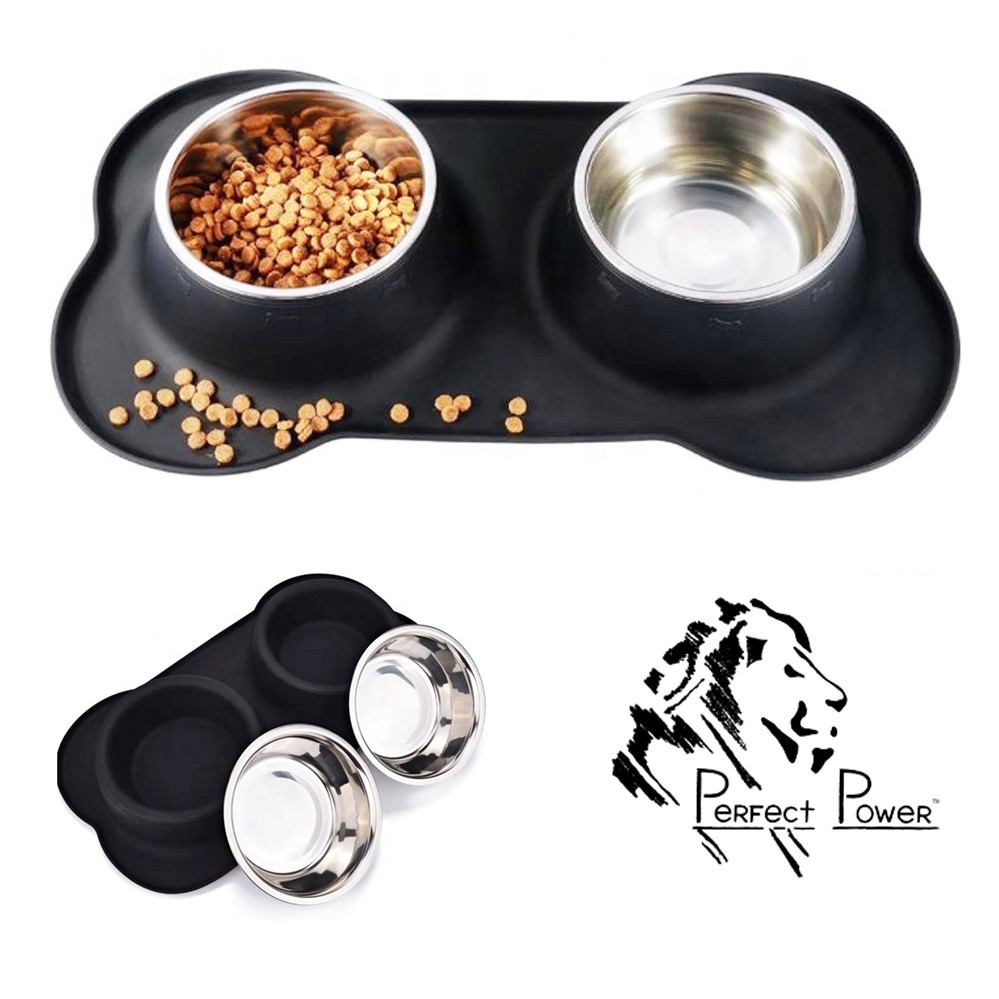 

Миски для собак съемные на силиконовом коврике подставке 2 шт из нержавейки Размер L