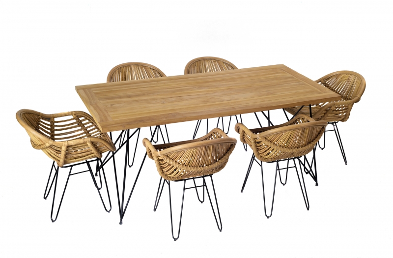 

Обідній комплект Нікі на 6 персон з дерева тік, натурального ротангу та металу CRUZO ok609211