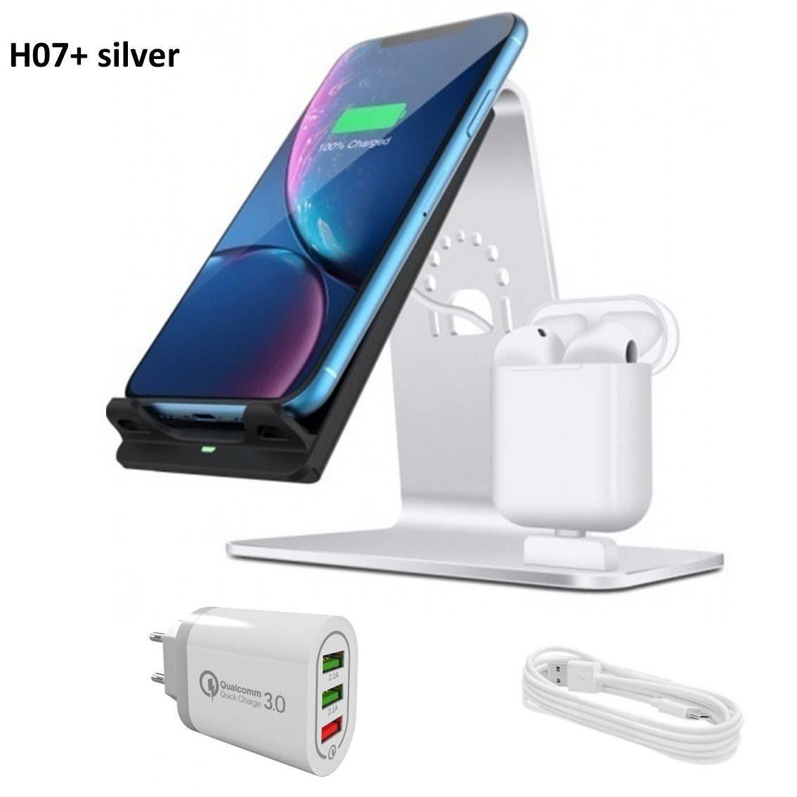 

Беспроводное зарядное устройство 2 в 1 Bestand H07+ AirPods Aluminium