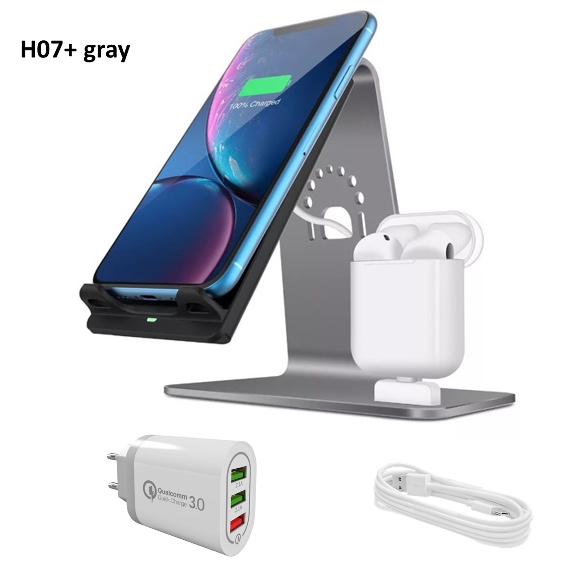 

Беспроводное зарядное устройство 2 в 1 Bestand H07+ AirPods Gray Aluminium