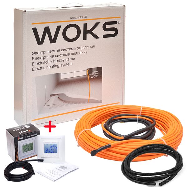 

Тонкий нагревательный кабель Woks 10 (Комплект) 11 м / 0.7 м² - 0.8 м² / 100 Вт