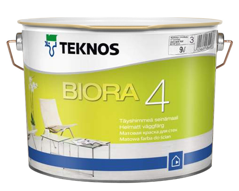 

Краска акриловая TEKNOS BIORA 4 интерьерная транпарентная (база 3) 9л