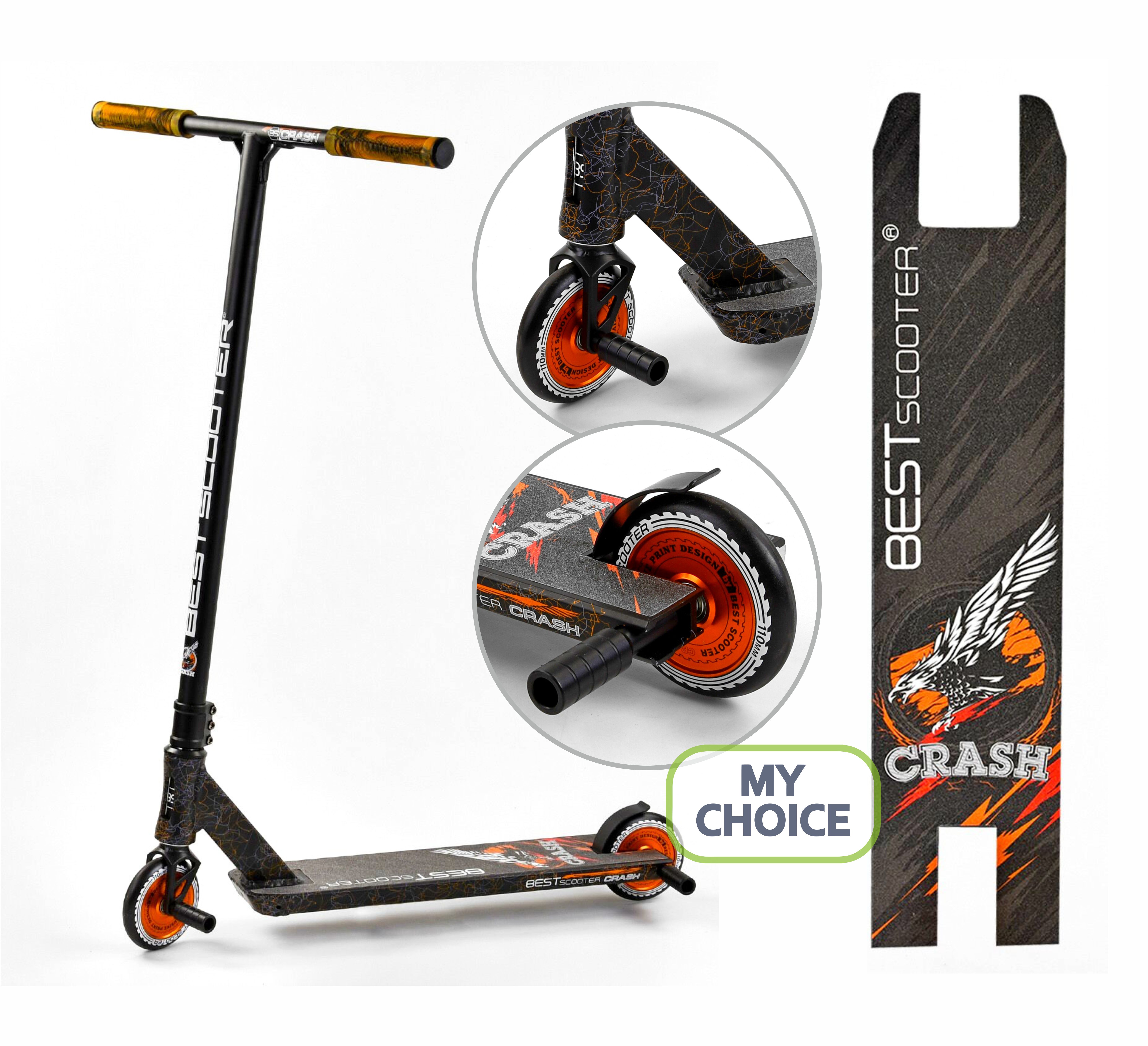 

Самокат трюковой Best Scooter BS-3452 трюковый самокат 110 мм, металлические диски + 2 пеги черно-оранжевый