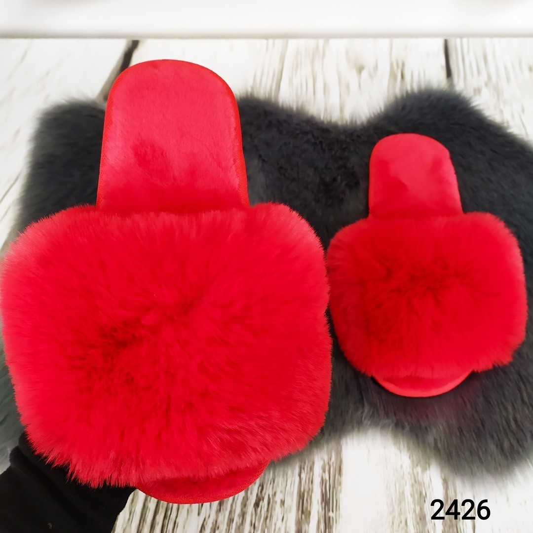 

Тапочки домашние женские теплые Fashion красные искусственный мех песец 40/41 р (26см)