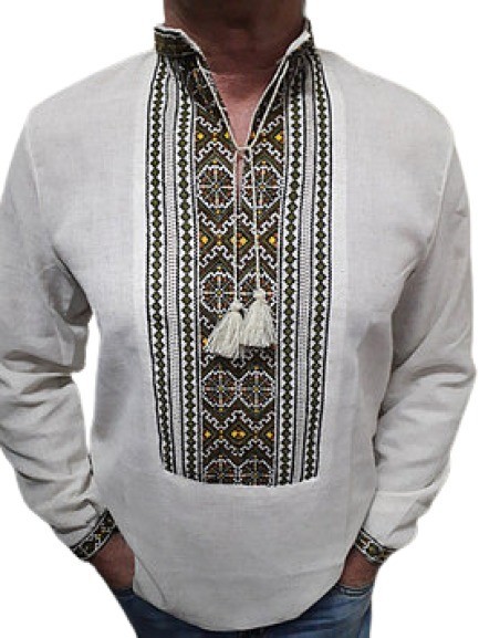 

Вышиванка мужская ,ручная вышивка ,домотканое полотнно "Игорь " 4XL Белая