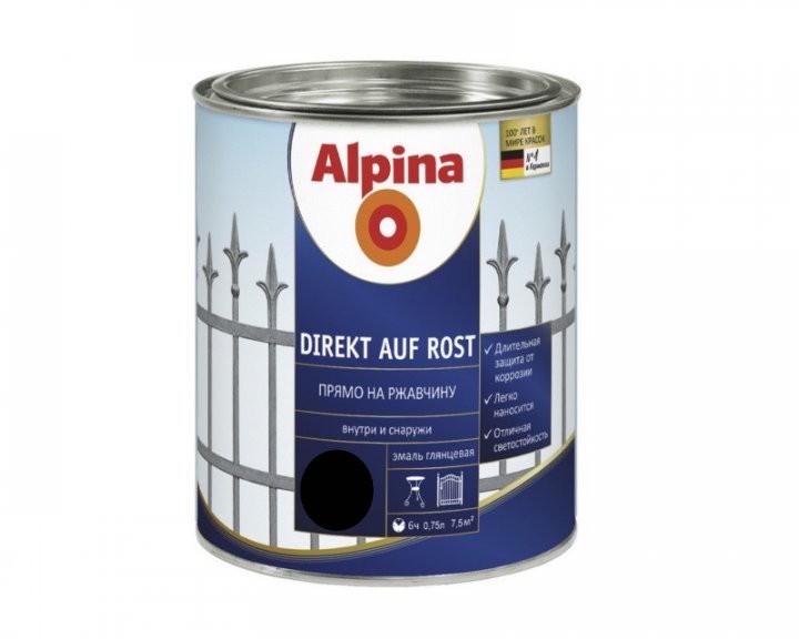 

Эмаль Alpina Direkt auf Rost 0.75 л Чёрный RAL9005 арт - 537328