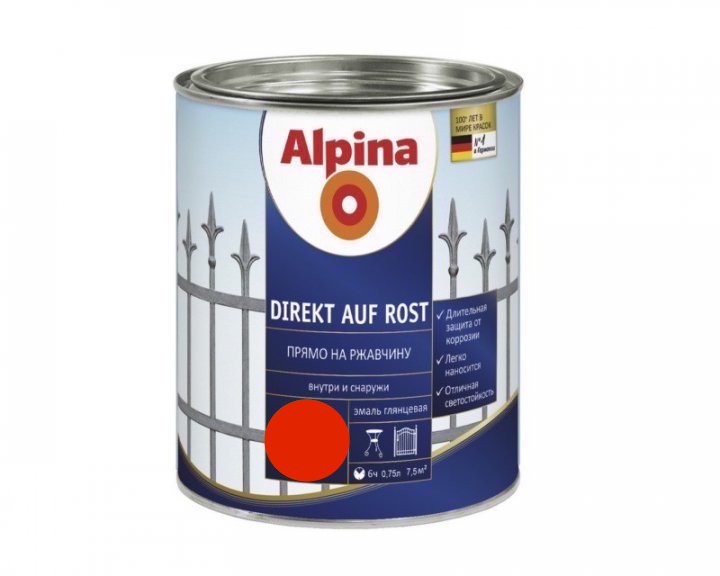 

Эмаль Alpina Direkt auf Rost 0.75 л Огненно-красный RAL3000 арт - 537300