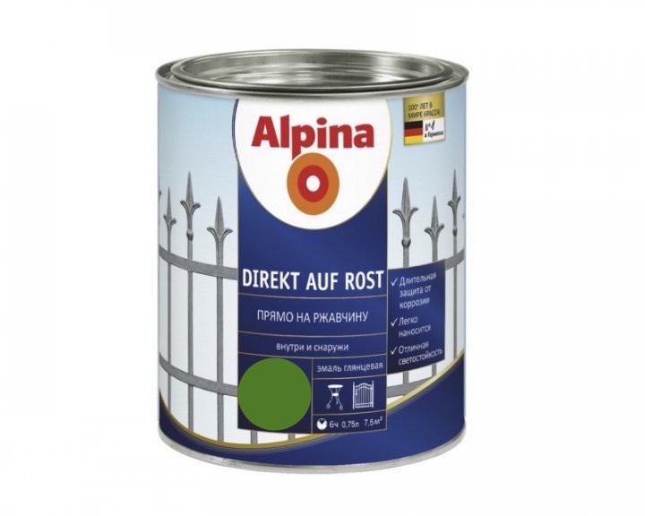 

Эмаль Alpina Direkt auf Rost 0.75 л Зелёный RAL6005 арт - 537312