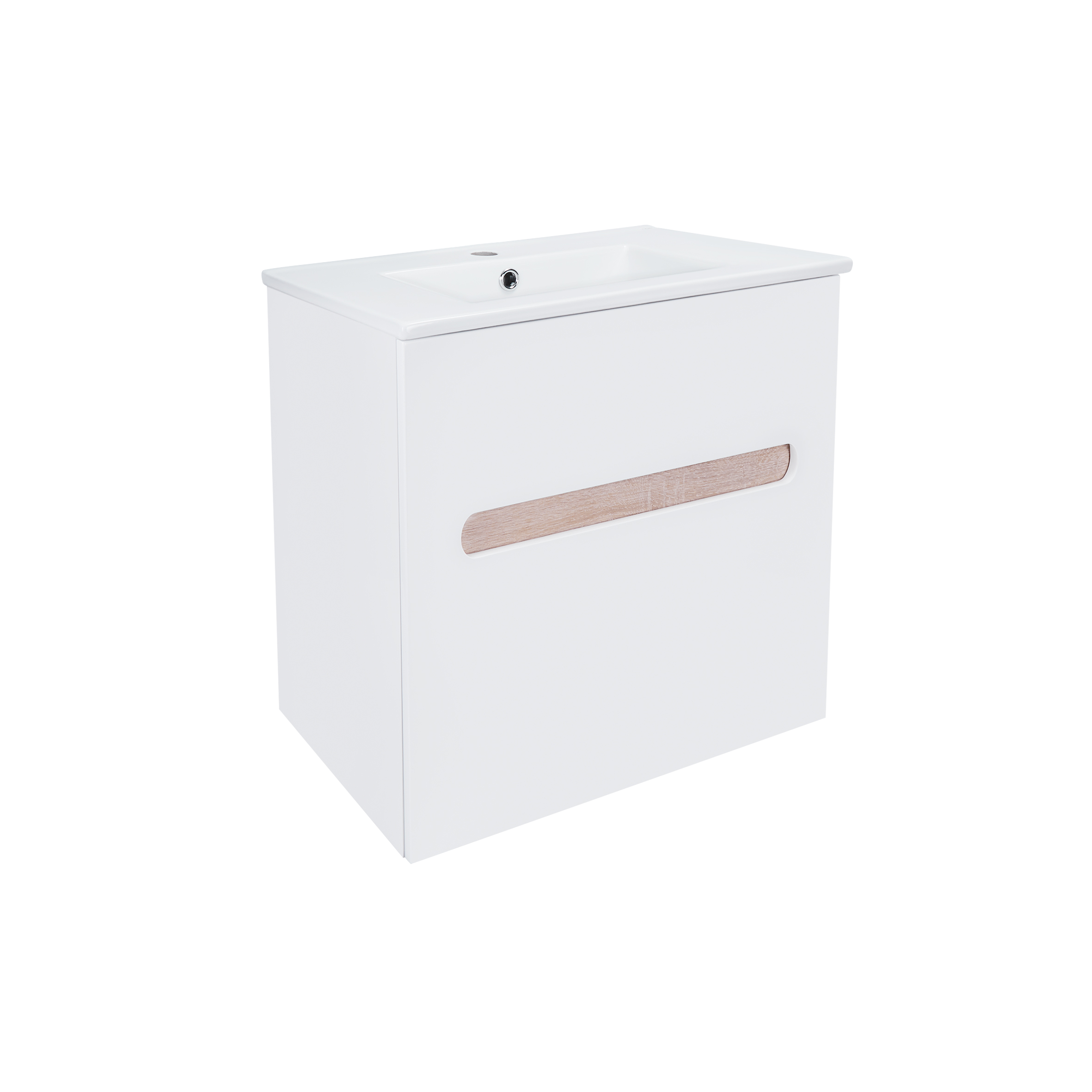 

Комплект Qtap Virgo 610х555 White/Whitish oak тумба подвесная + раковина врезная QT1872TPА6013060CW