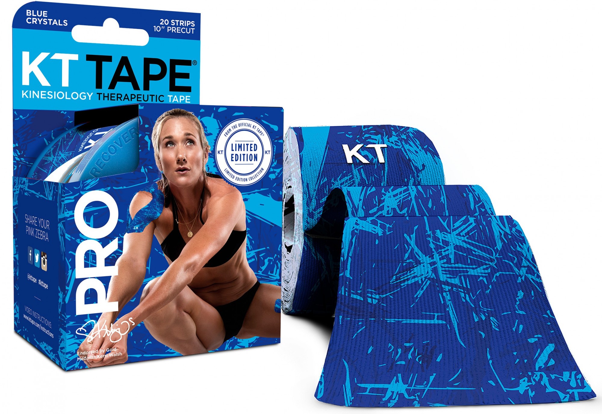 

Кинезио тейп KT TAPE PRO LIMITED EDITION SYNTHETIC PRECUT 5смх5м кристально голубой