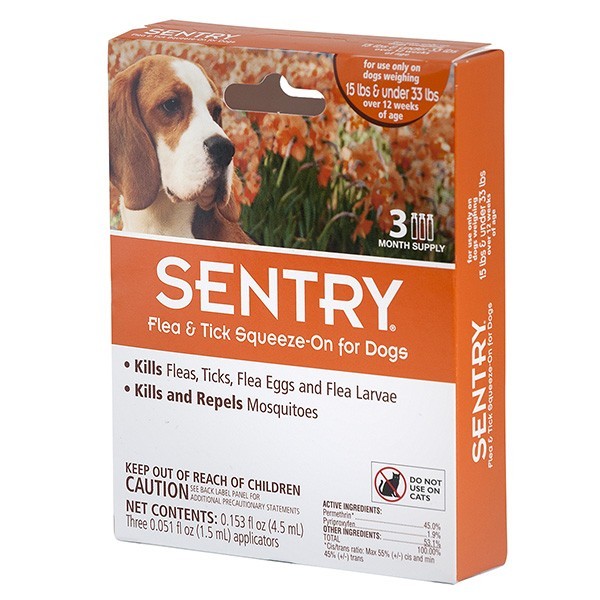 

Капли от блох, клещей и комаров Sentry Сентри для собак весом 7-15 кг 3 шт.