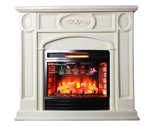 

Классический каминокомплект Fireplace Таранто Бежевый с эффектом живого огня со звуком и обогревом