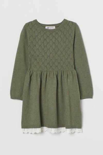 

Вязаное платье с кружевом H&M 122/128 (130/64) Зеленый хаки