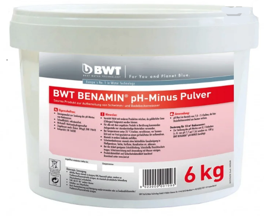 

Средство для понижения уровня рН в бассейне BWT BENAMIN PH-MINUS PULVER В ГРАНУЛАХ (6 КГ)