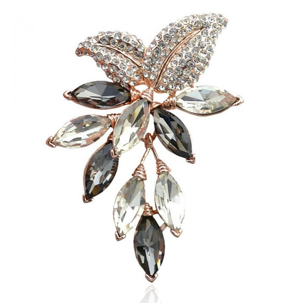 

Брошь женская BROCHE бижутерия с кристаллами Цветы серая BRBF112099