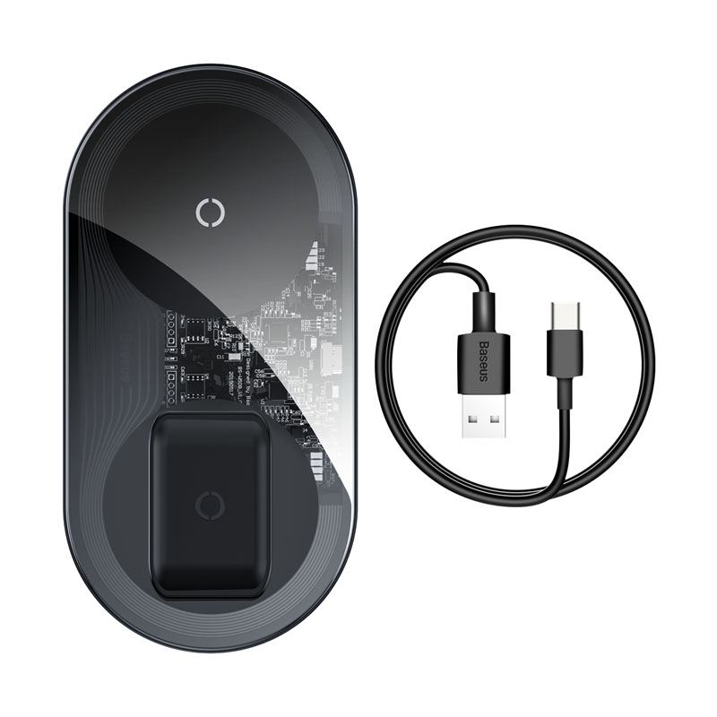 

Зарядка Qi BASEUS Simple 2in1 Wireless Charger Pro Edition For Phones+Pod |15W| (WXJK-CA02)