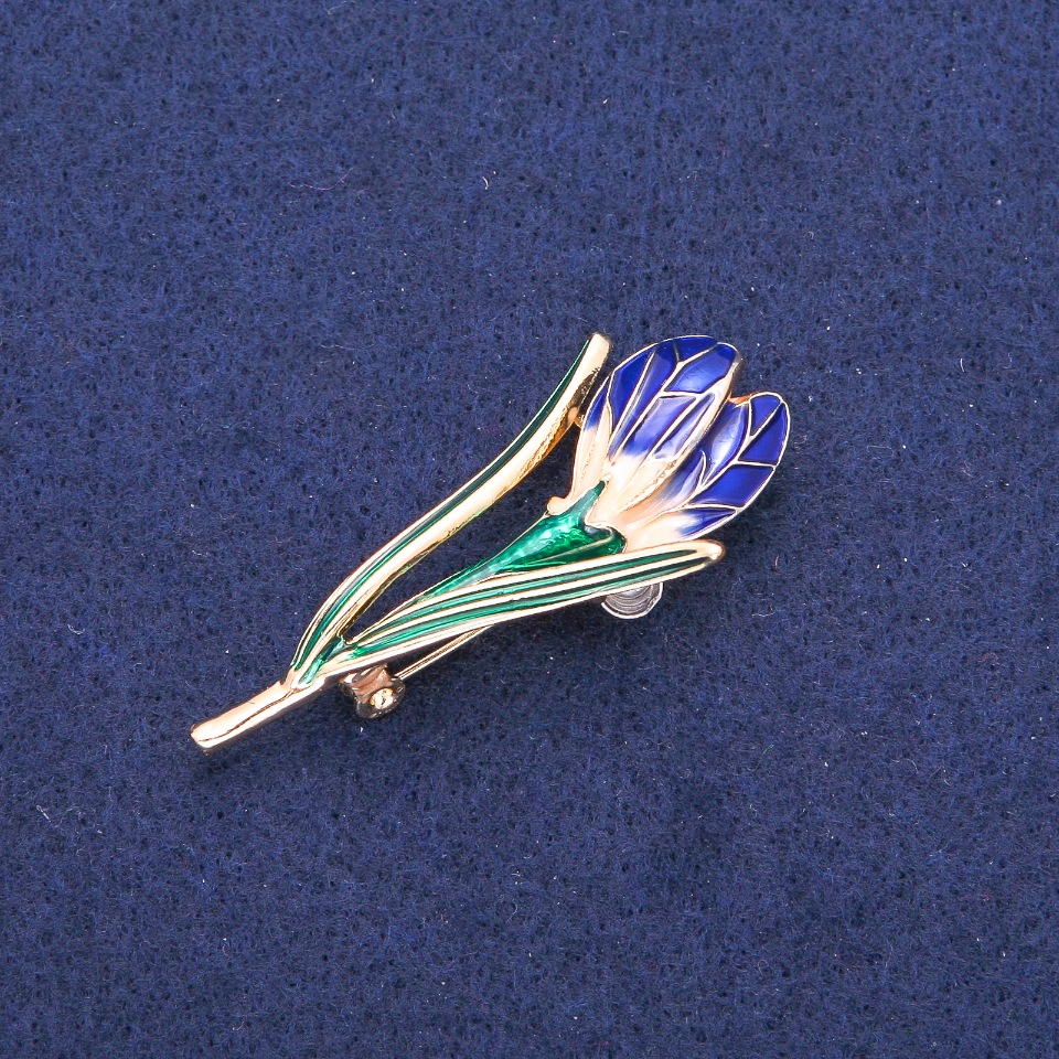 

Брошь Кулон Цветок синяя и зеленая эмаль, золотистый металл 25х50мм, ida37616
