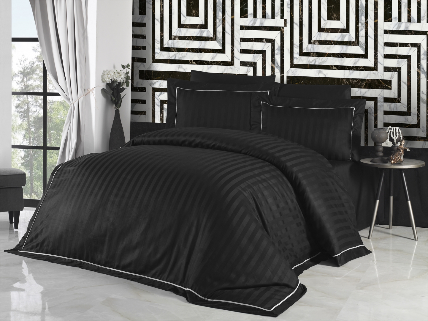 

Комплект постельного белья First Choice Deluxe Сатин 200х220 "Novel Line S. Siyah"