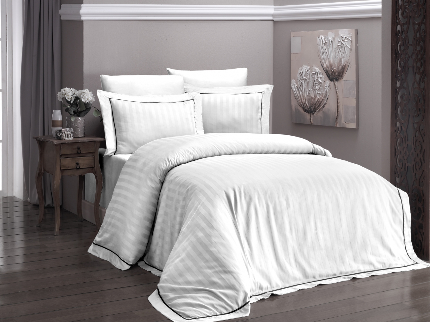 

Комплект постельного белья First Choice Deluxe Сатин 200х220 "Novel Line S. Beyaz"