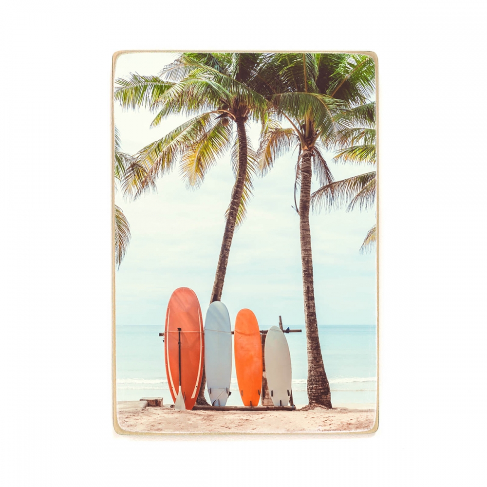 

Деревянный постер Природа Surfboard And Palm Tree On Beach А1