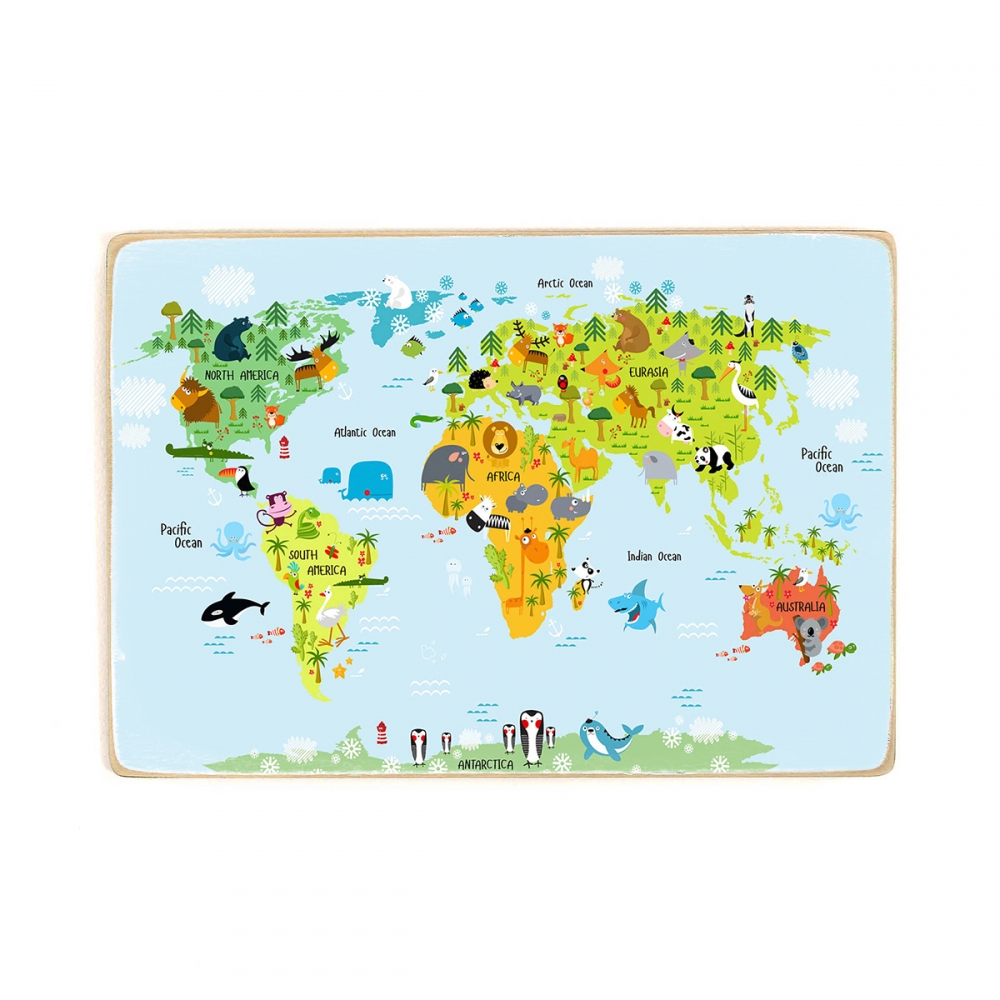 

Деревянный постер Путешествия World Map With Animals А2