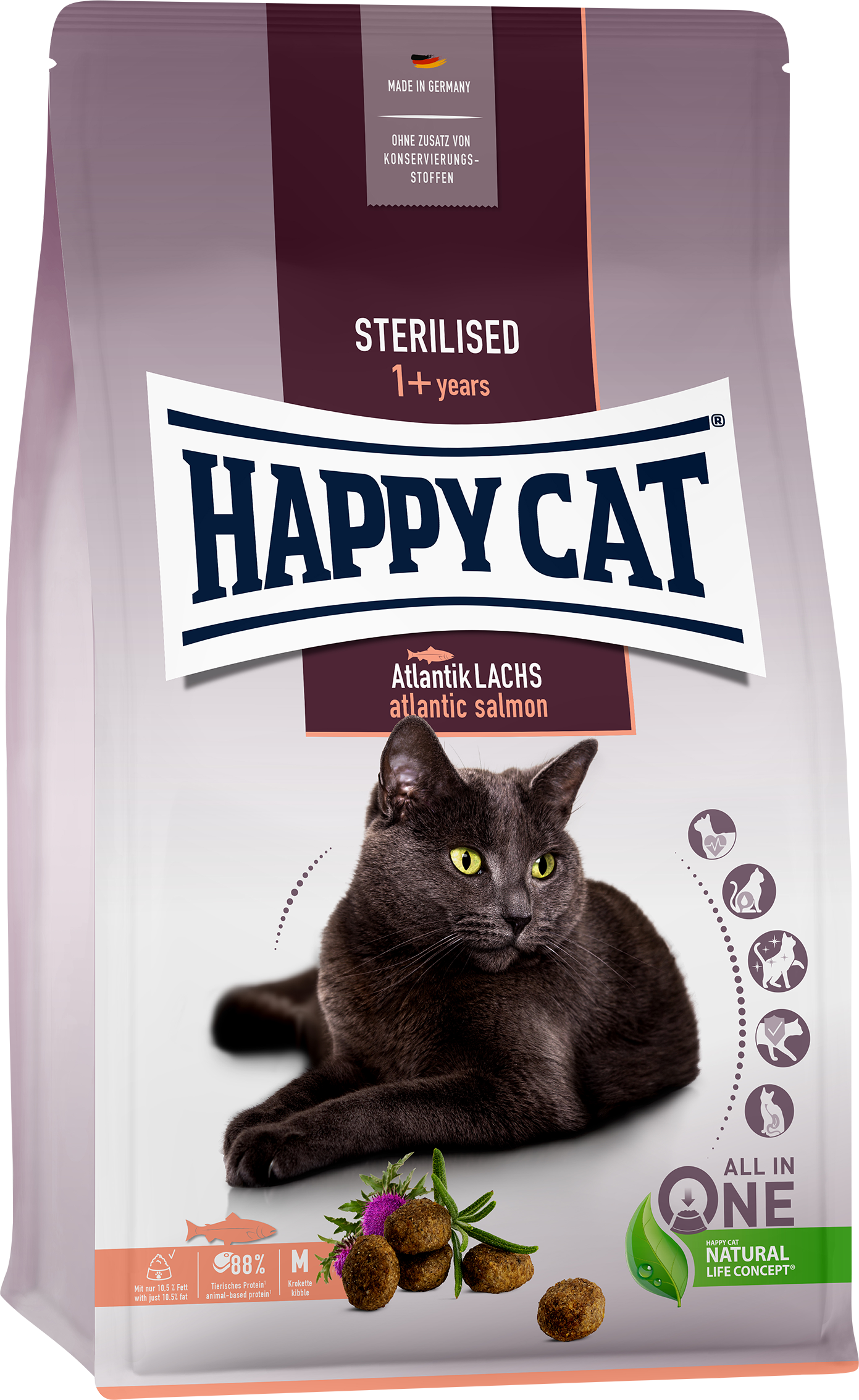 

Сухой корм Happy Cat Sterilised Atlantik Lachs для взрослых стерилизованных кошек со вкусом лосося 10 кг (70581 / 4001967140637)