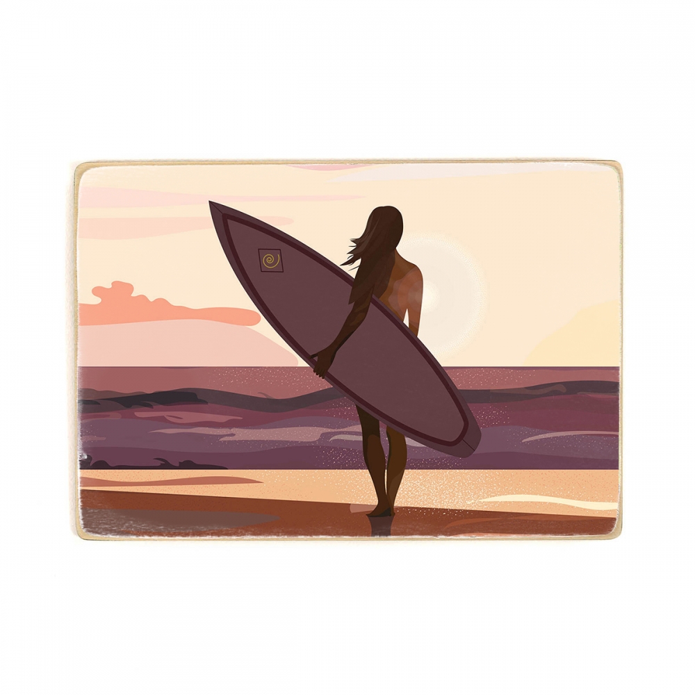 

Деревянный постер Природа Girl With A Surfboard At Sunset А1