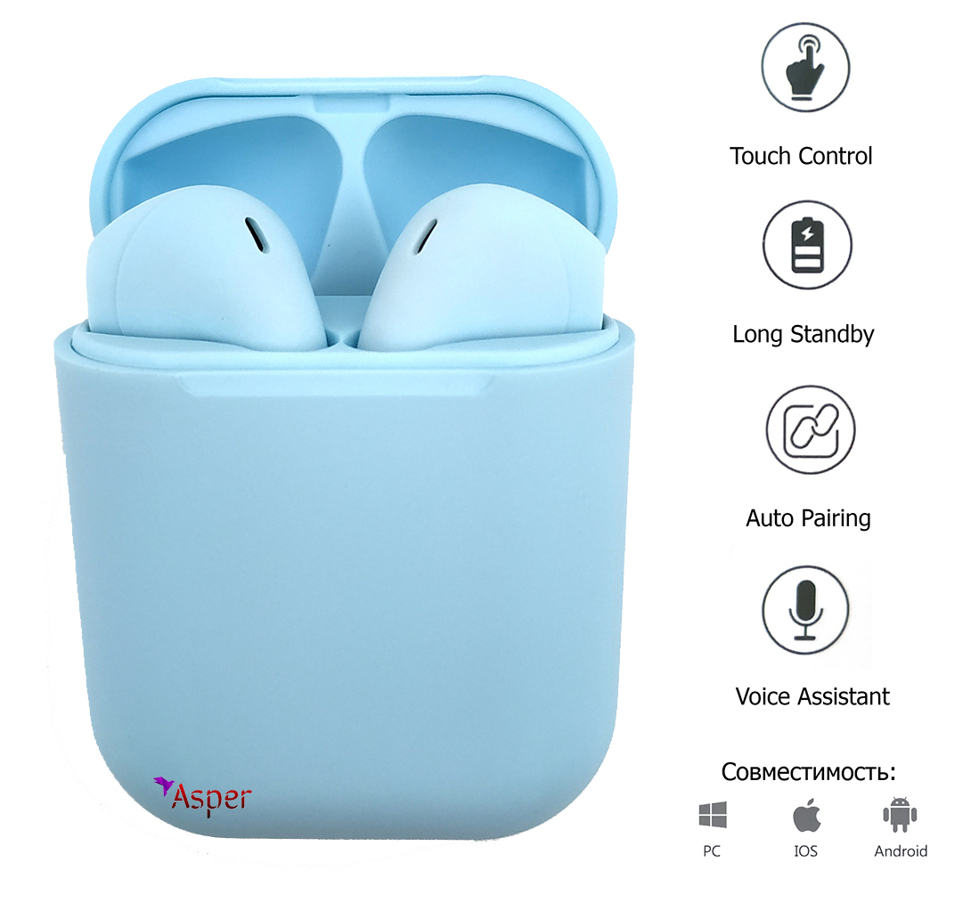 

Беспроводные Bluetooth наушники MYKO InPods 20 Pastel HD Stereo TWS сенсорные с футляром Blue