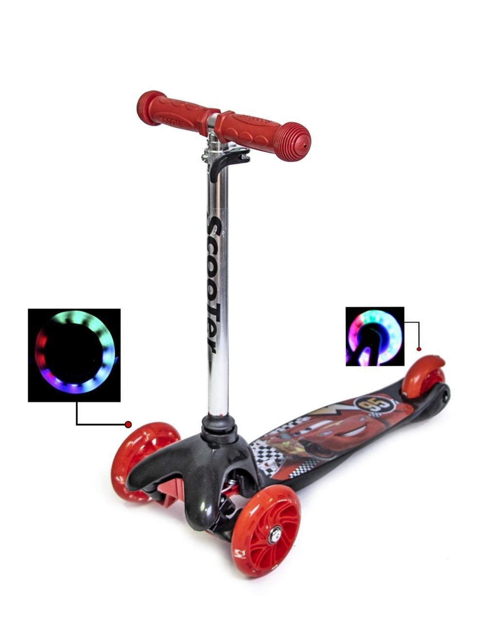 

Самокат детский трехколесный Scooter Mini Молния Маквин Светящиеся колеса Съемный руль
