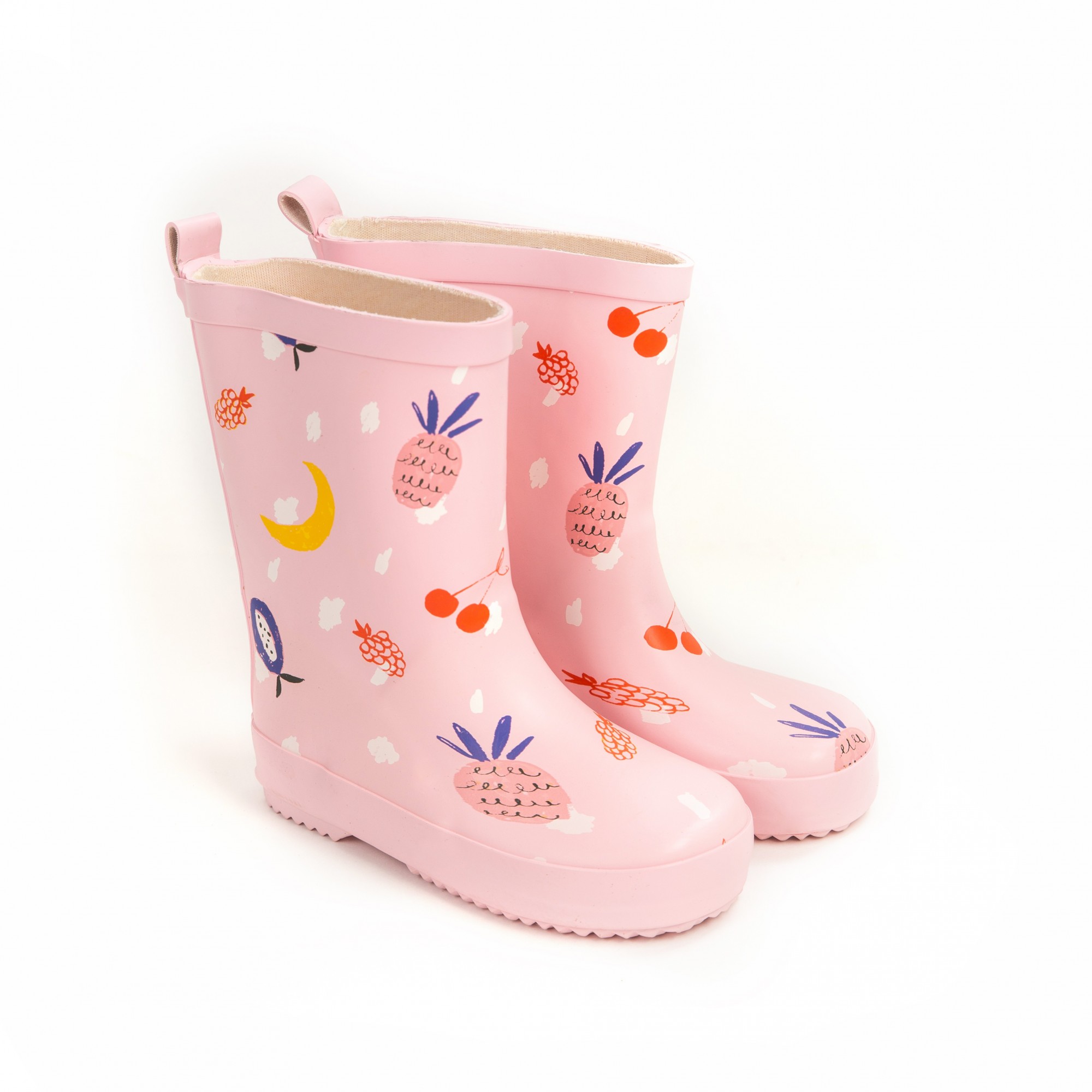 

Детские резиновые сапоги розового цвета 24р с узором ананасов