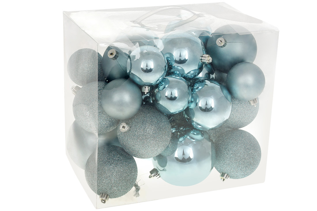 

Набор елочных шаров " Голубой Рассвет " 26 шт 10см 8см 6см: глянец матовый глиттер BonaDi 147-815