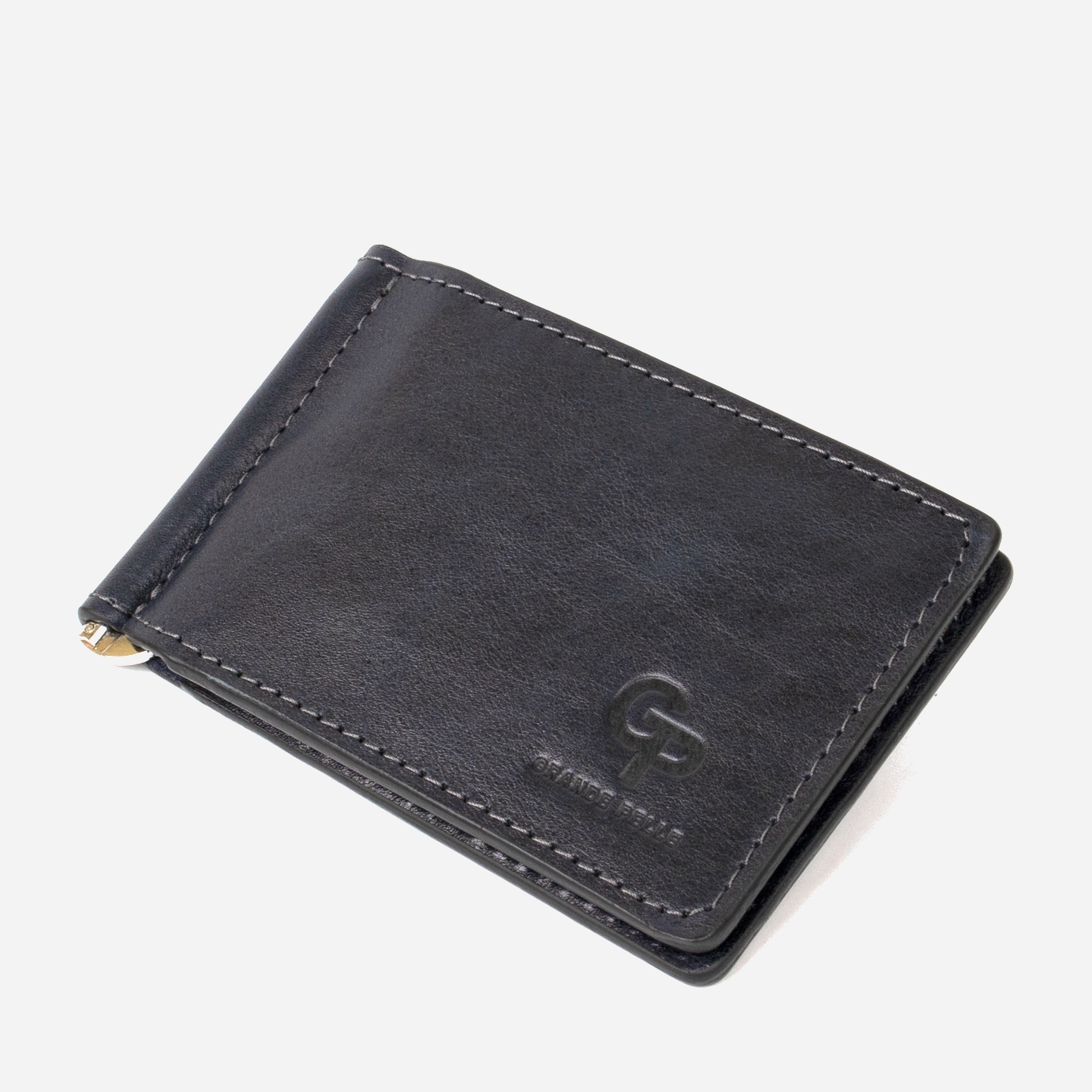 

Мужской зажим для денег кожаный Grande Pelle leather-11476 Темно-синий