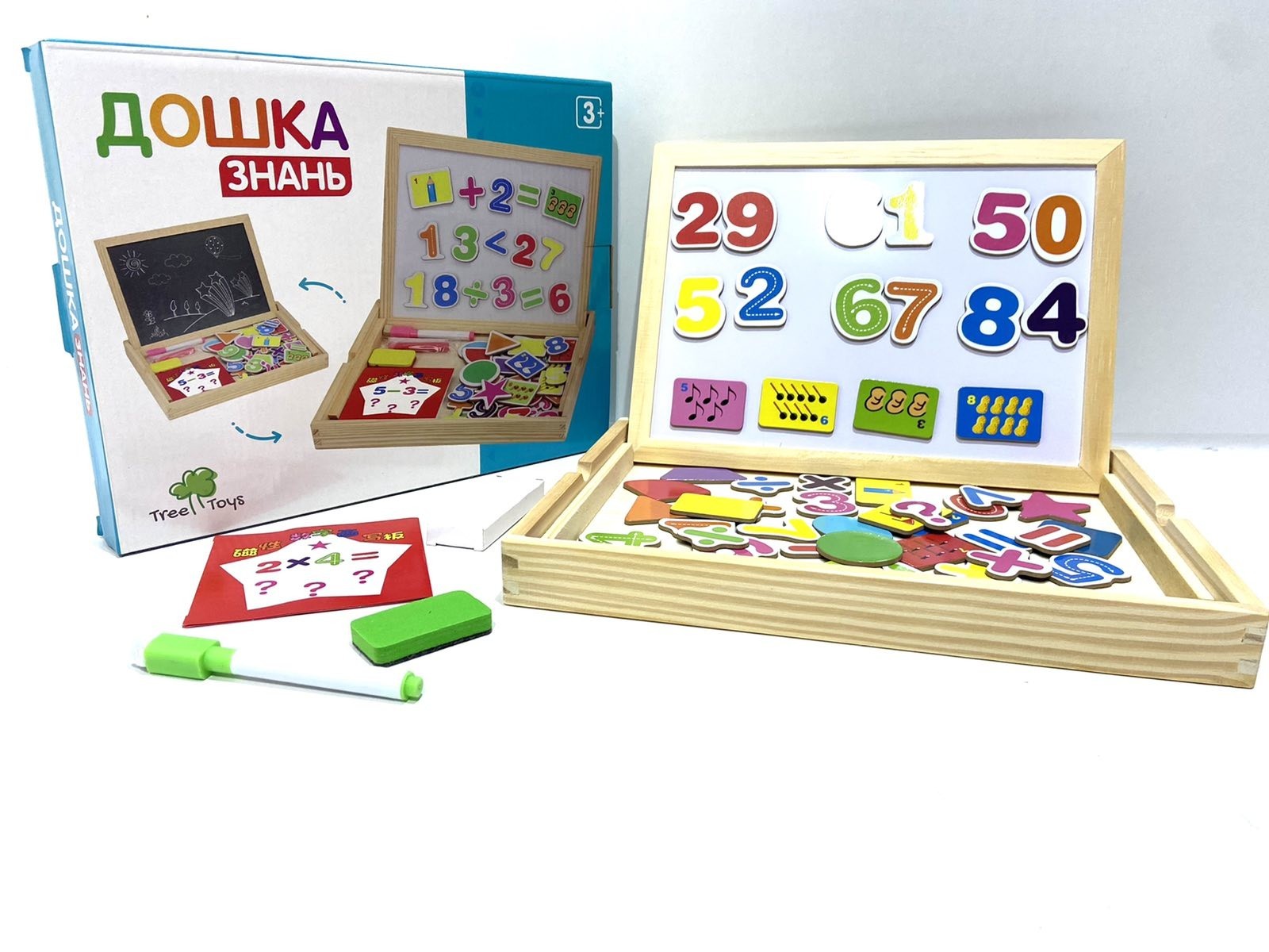 

Доска знаний Limo Toy двухсторонняя с мелками губкой маркер и фишки MD 0694