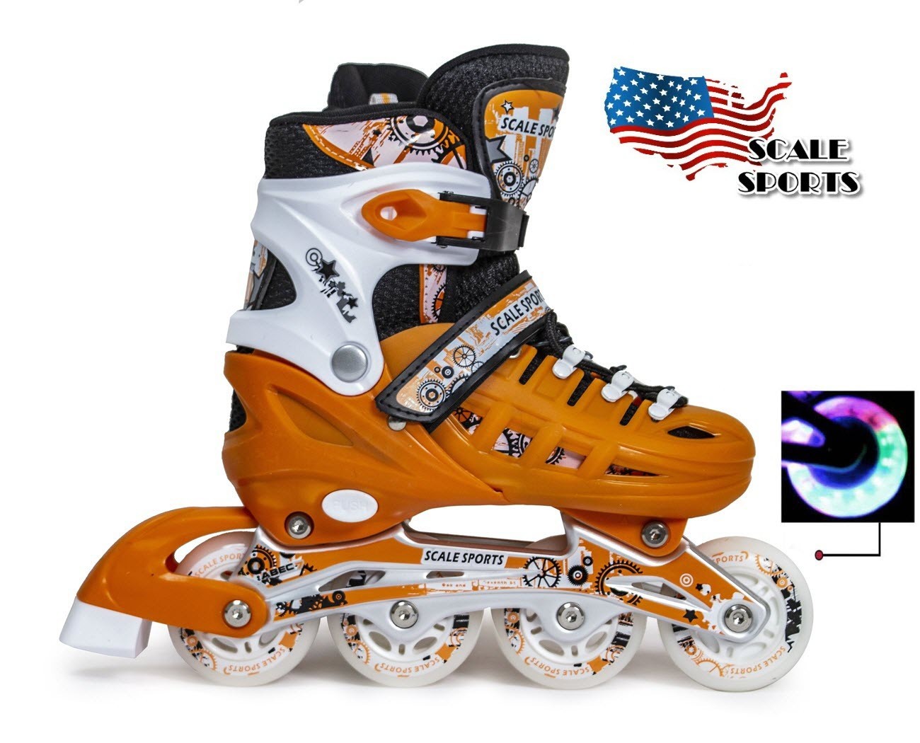 

Роликовые коньки детские раздвижные Scale Sports ORANGE LF 905 Оранжевые размер 29-33 передние колеса СВЕТЯТСЯ