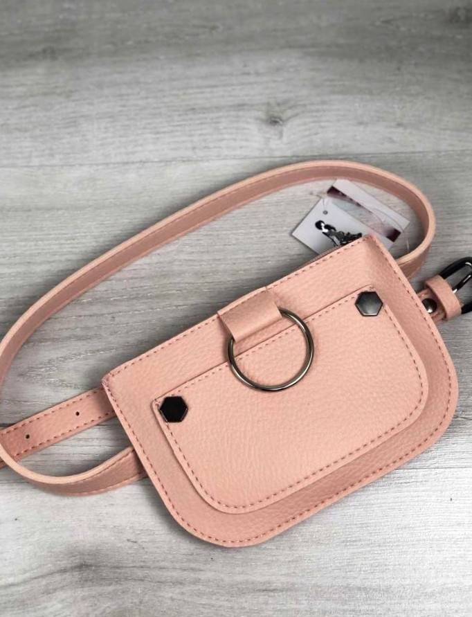 

Женская молодежная сумка клатч на пояс Aliri-20529 пудрового цвета