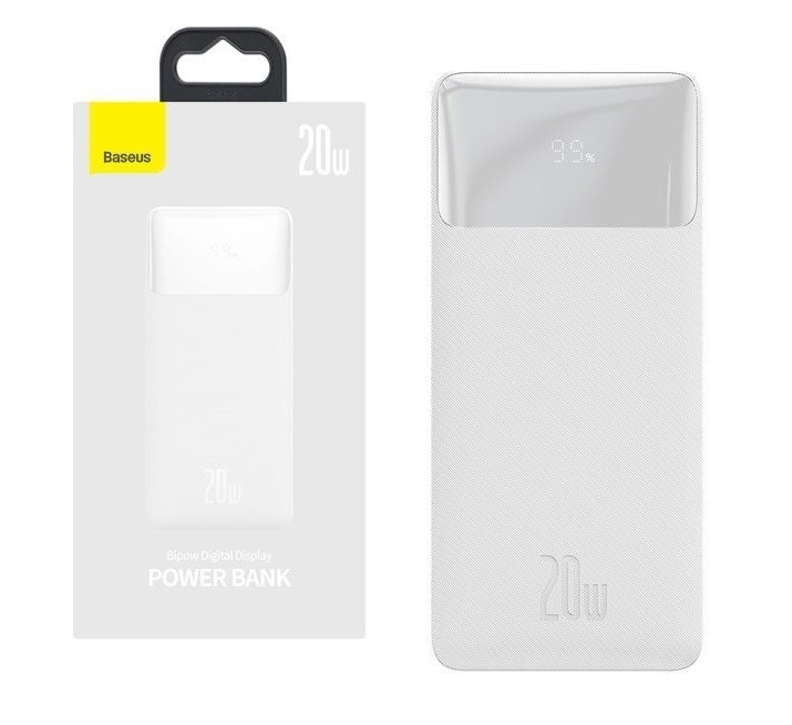 

Павербанк Baseus Bipow Display 10000mAh |2USB/1Type-C, PD/QC, 20W, 3A| Quick Charge для iPhone/Samsung/Xaomi/Huawei White