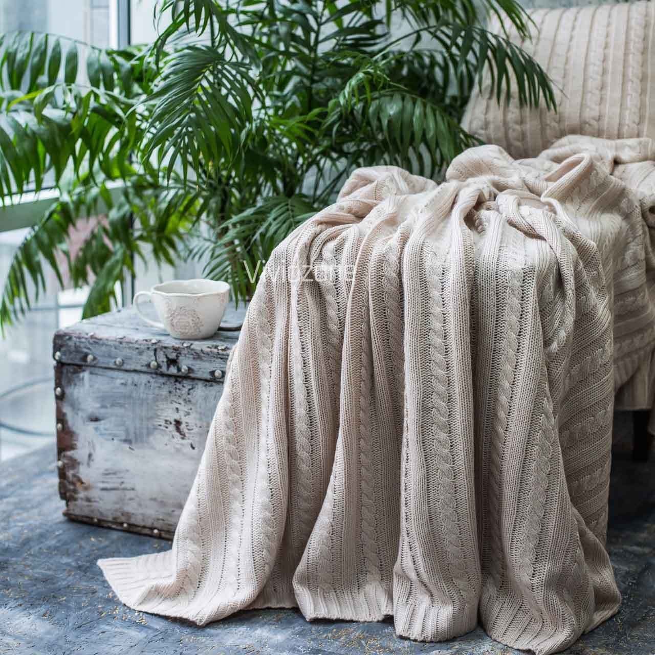 

Плед вязаный КЛАССИК 160x210 слоновая кость