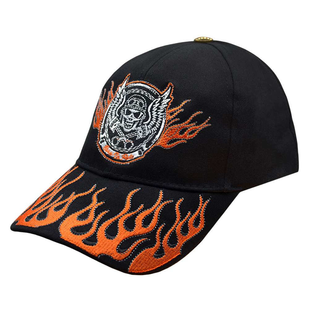 

Бейсболка вышитая Rockway Born To Ride (orange flame, skull and wings)