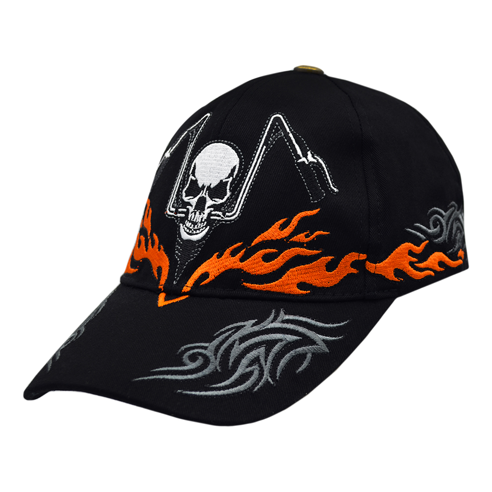 

Бейсболка вышитая Rockway Motorcycle Skull (orange flame) Черный
