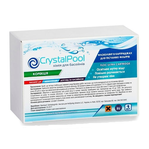 

Препарат для коагуляции в картриджах Crystal Pool для бассейна. Флокулянт Floc Ultra Cartridge 1 кг