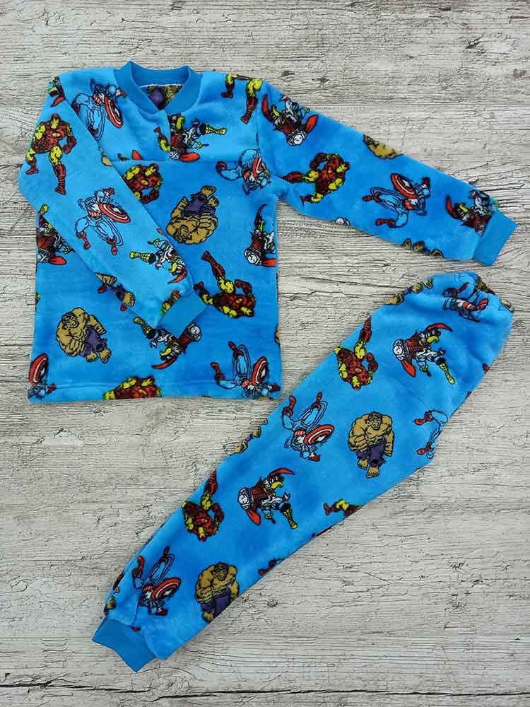 

Махрова піжама для хлопчика Супергерої бірюзові 00482, 80-86 см. (1-2 роки)