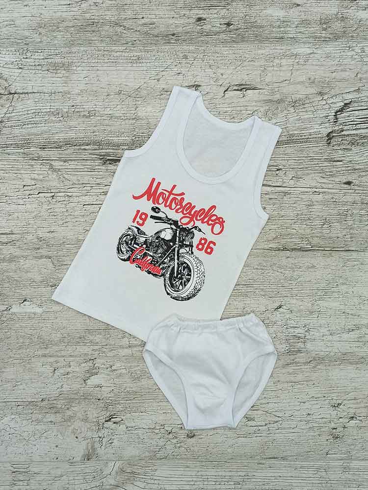 

Комплект майка труси для хлопчиків білі Biker 00179, 80-86 см. (1-2 роки)