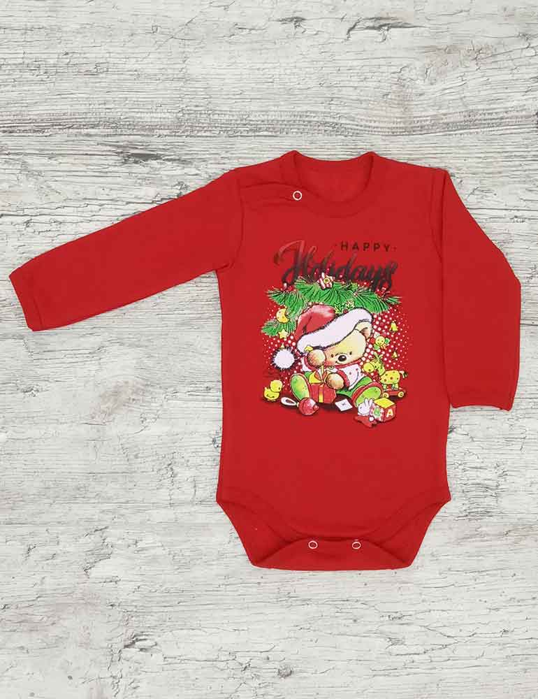 

Боді з начосом для діток Ведмедик Happy Holidays червоний 00299, 68-74 см. (6-9 міс.)