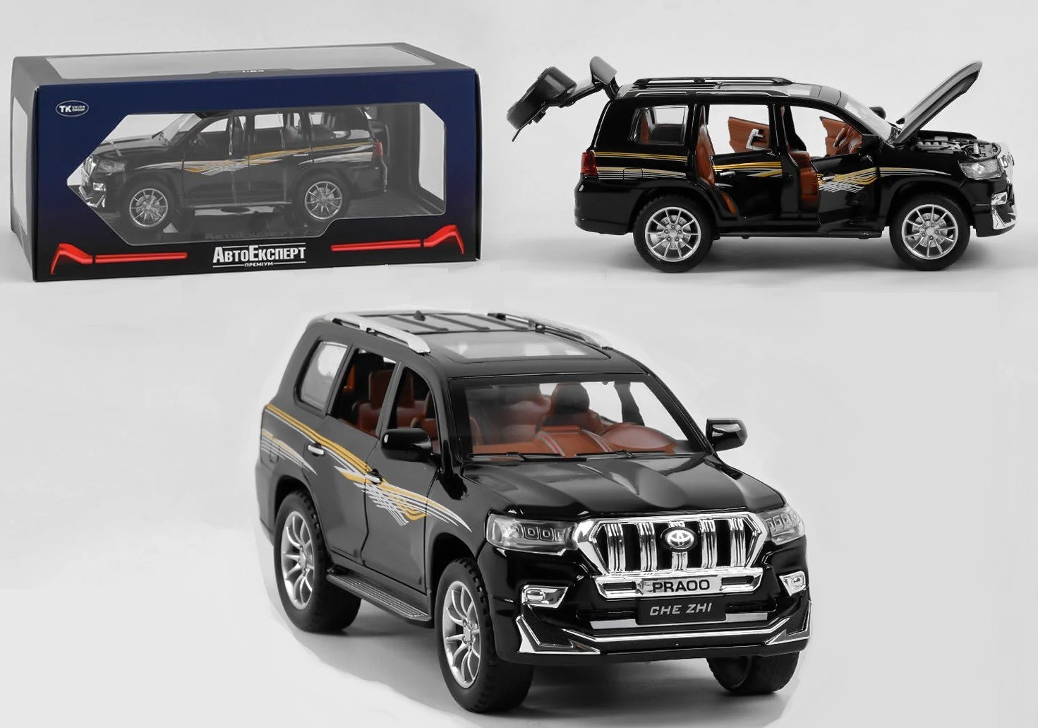 

Джип металлопластик GT - 9147 AutoExpert, 1:24, инерция, подсветка фар, звук, открываются двери, черный