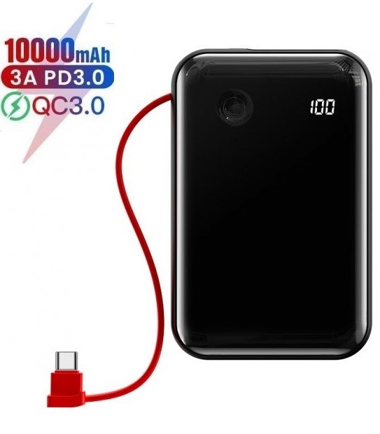 

Павербанк Baseus Digital Display 10000 mAh 15W/3A Quick Charge + кабель Type-C для iPad/Samsung/Xiaomi/Huawei/iPhone black- red