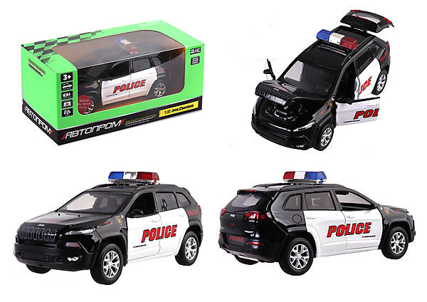 

Машина металл 1:32 Jeep Cherokee-Police свет, звук Автопром (68425)